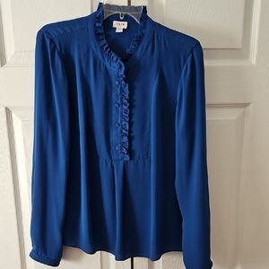 J. Crew Vibrant Blue Ruffle Blouse